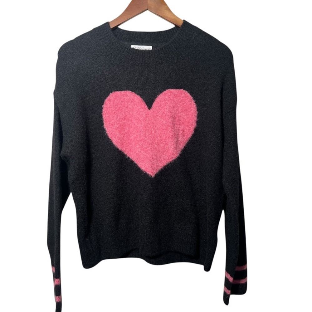 PJ Salvage Fuzzy Heart Sweater Black Pink Grunge Cozy Y2K Soft Aesthetic XS